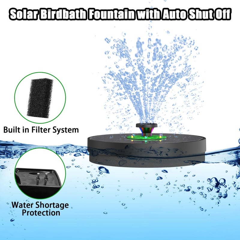 Yzert Solar Fountain with LED Lights Green Flower, 3.5W Glass Solar Bird Bath Fountains Pump with 2200 mAh Battery, Solar Water Fountain for Bird Bath, Garden, Outdoor, Pond -Black Panel Colorful - Image 5
